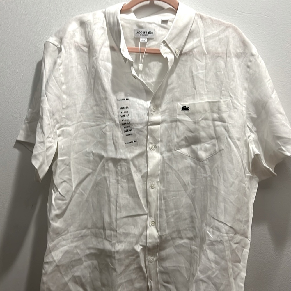 Lacoste Men’s white button down 100% linen shirt
